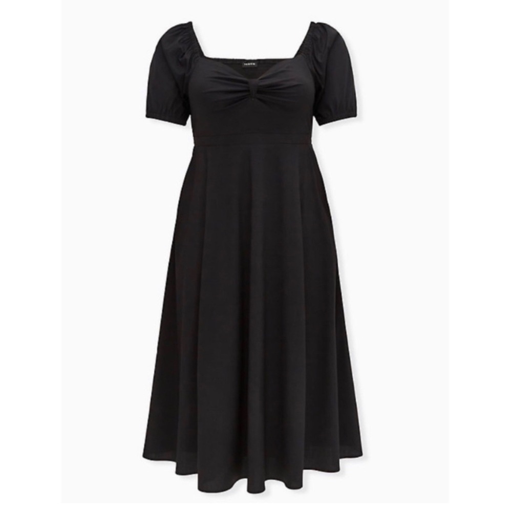 🆕 Black Poplin Puff Sleeve Midi Dress 1 1X 14 16 NWT Torrid New!